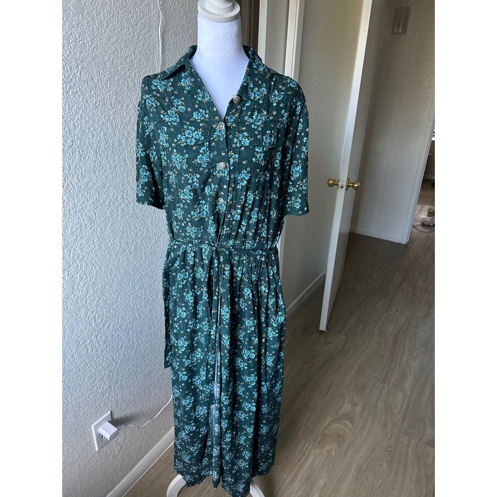 Coco‎ Bianco Floral Print Dress Women's Size 10 Green Blue Modest Cottagecore